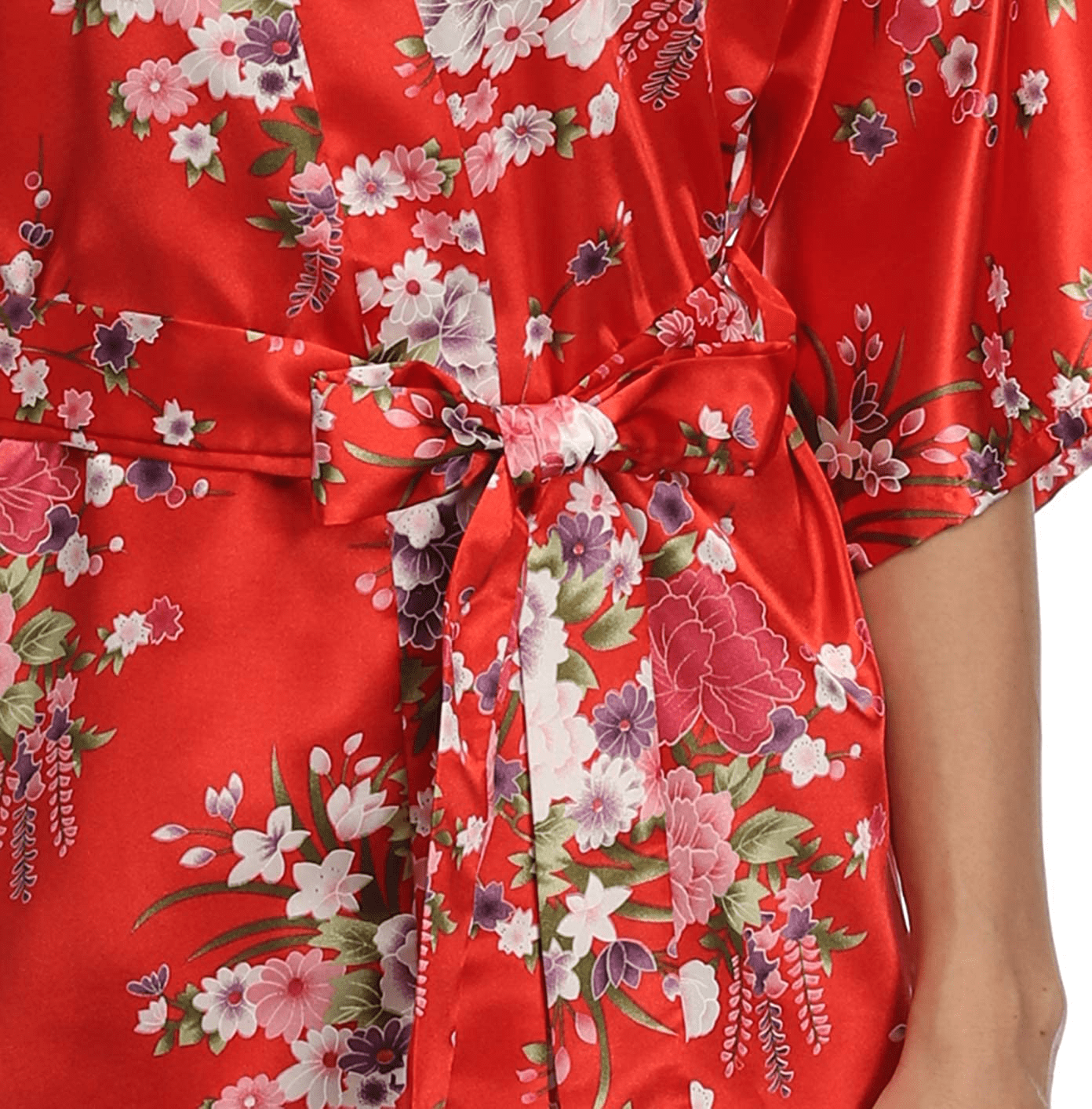 Women'S Short Floral Satin Kimono Robe Blossom Bathrobe for Wedding Party Bridal Dressing Gown Sleepwear Apparel & Accessories > Clothing > Sleepwear & Loungewear > Robes GoodmanShop   