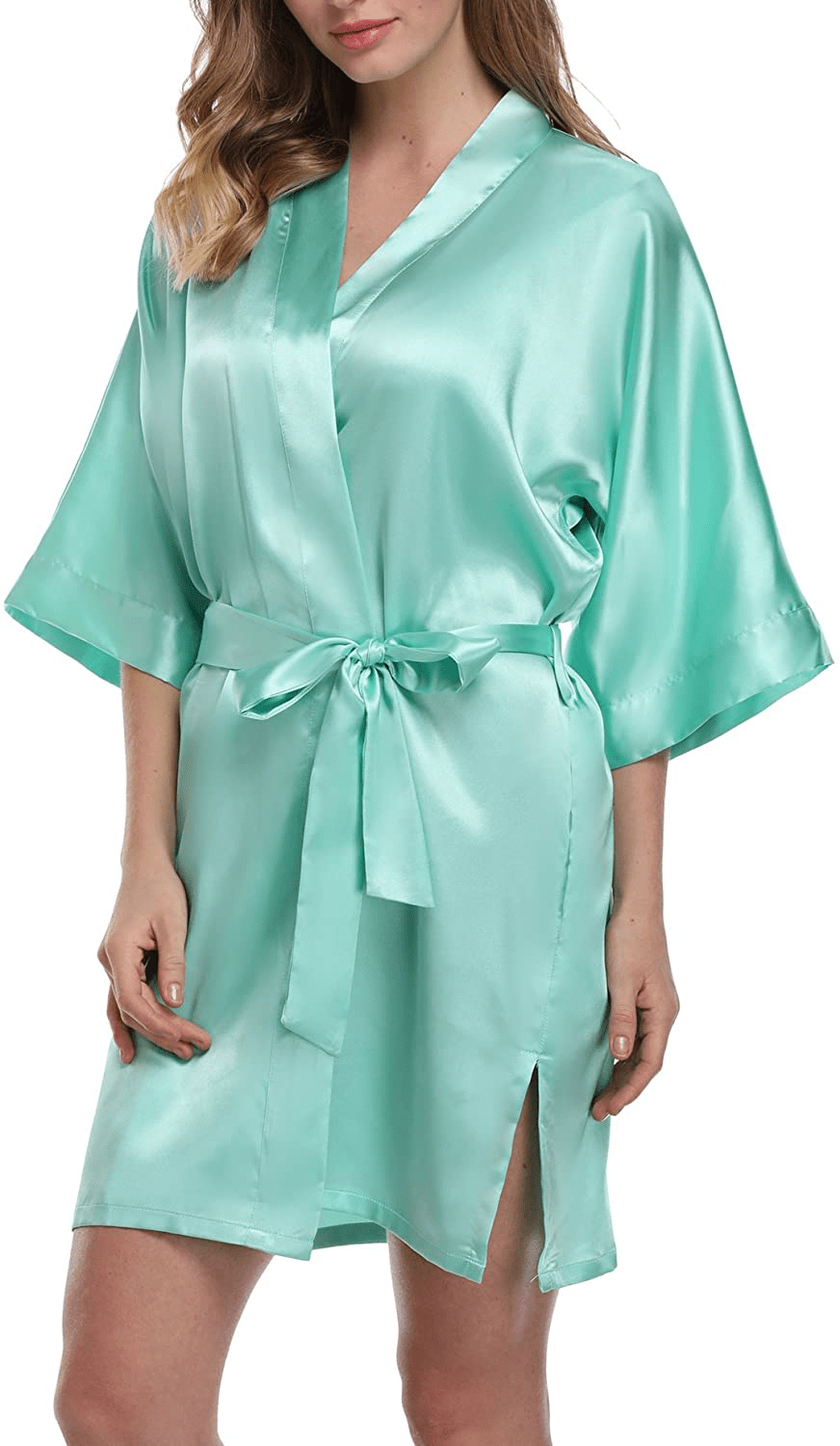 Women'S Short Kimono Robe Pure Color Silky Bathrobe Bridal Party Dressing Gown Apparel & Accessories > Clothing > Sleepwear & Loungewear > Robes expressbuynow   