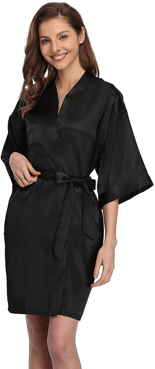 Women'S Short Satin Kimono Robe for Bride and Bridesmaids Party Apparel & Accessories > Clothing > Sleepwear & Loungewear > Robes Kimono Art Black Large 