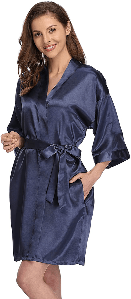 Women'S Short Satin Kimono Robe for Bride and Bridesmaids Party Apparel & Accessories > Clothing > Sleepwear & Loungewear > Robes Kimono Art Deepblue Large 