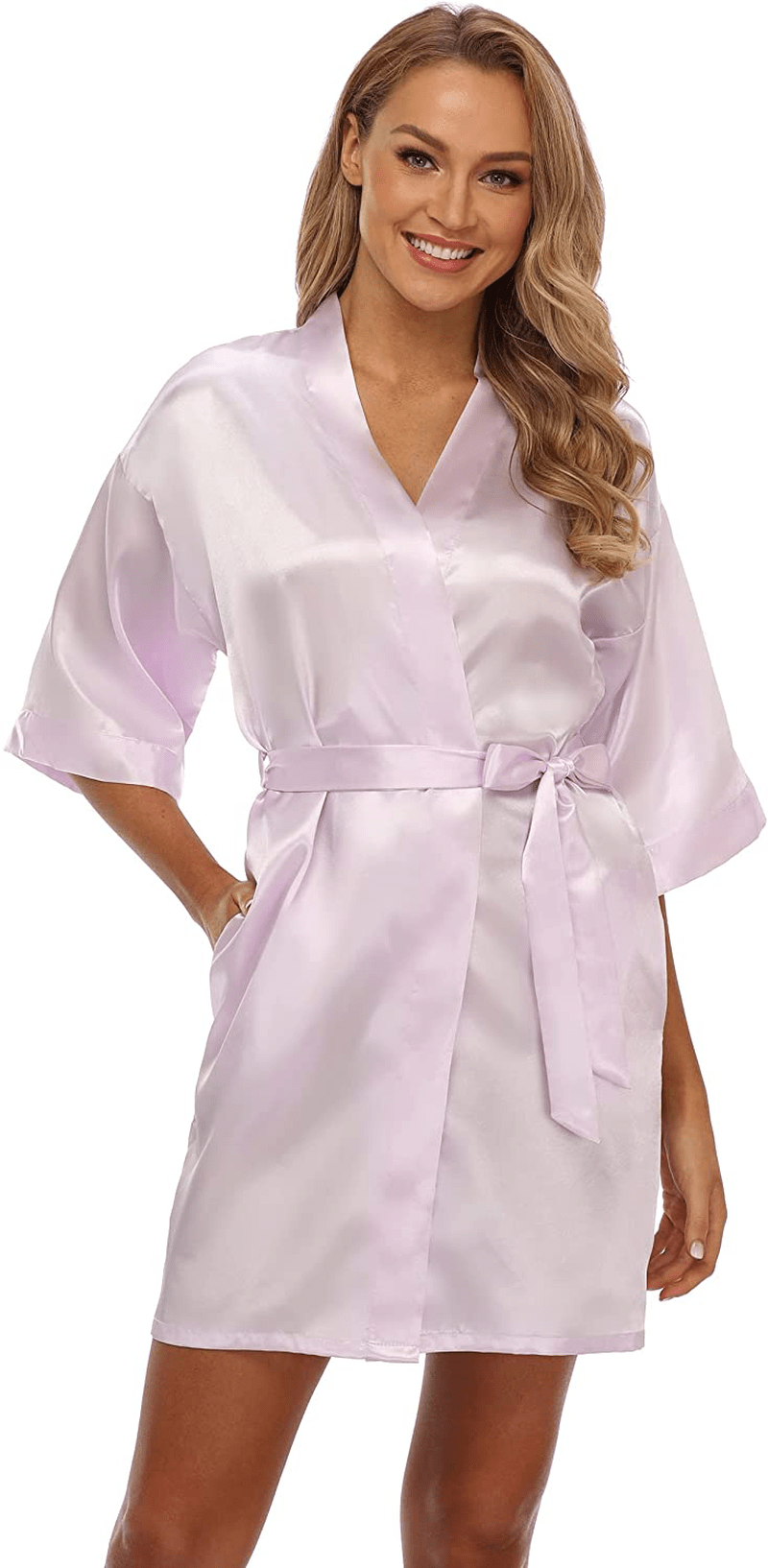 Women'S Short Satin Kimono Robe for Bride and Bridesmaids Party Apparel & Accessories > Clothing > Sleepwear & Loungewear > Robes Kimono Art Light Purple XX-Large 