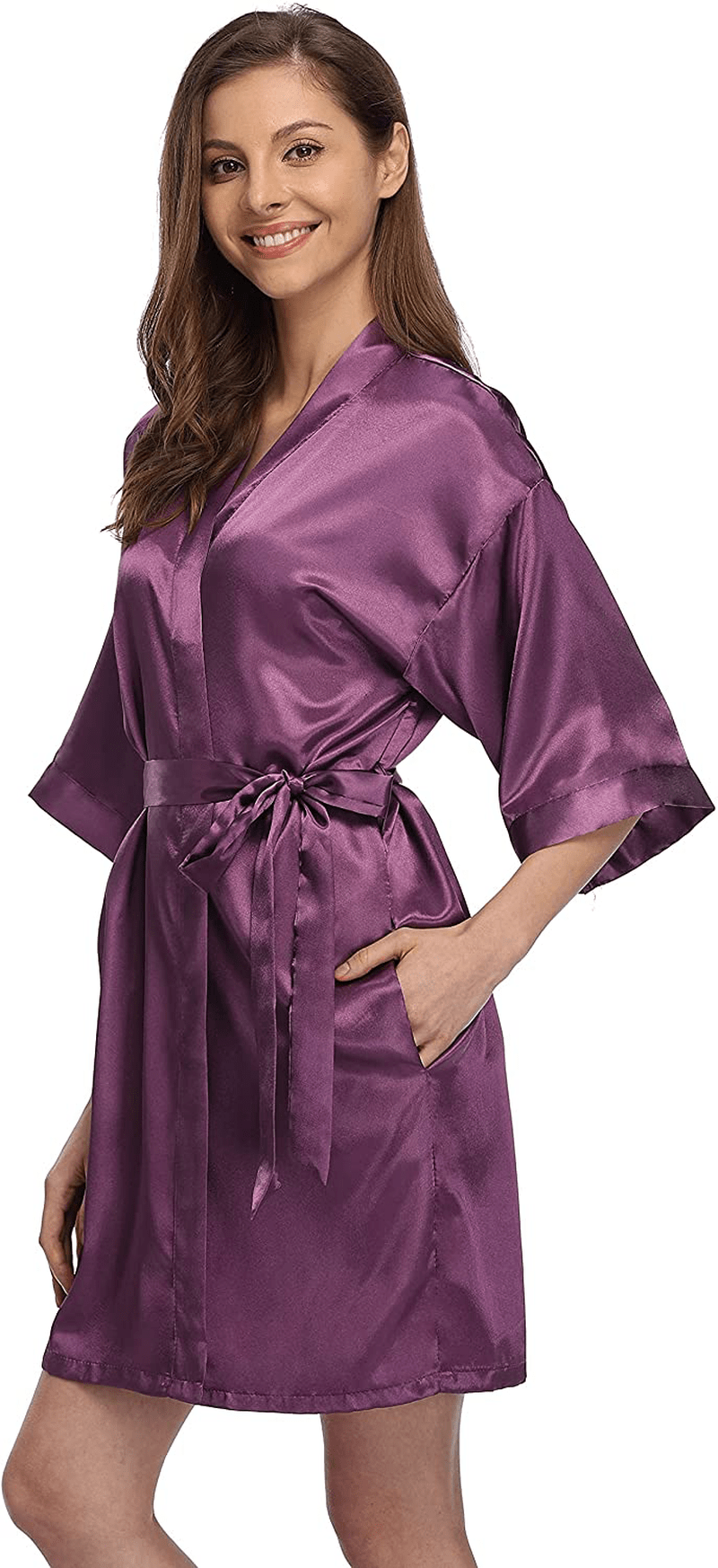 Women'S Short Satin Kimono Robe for Bride and Bridesmaids Party Apparel & Accessories > Clothing > Sleepwear & Loungewear > Robes Kimono Art Purple Small 