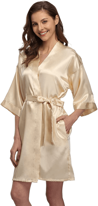 Women'S Short Satin Kimono Robe for Bride and Bridesmaids Party Apparel & Accessories > Clothing > Sleepwear & Loungewear > Robes Kimono Art Apricot Large 