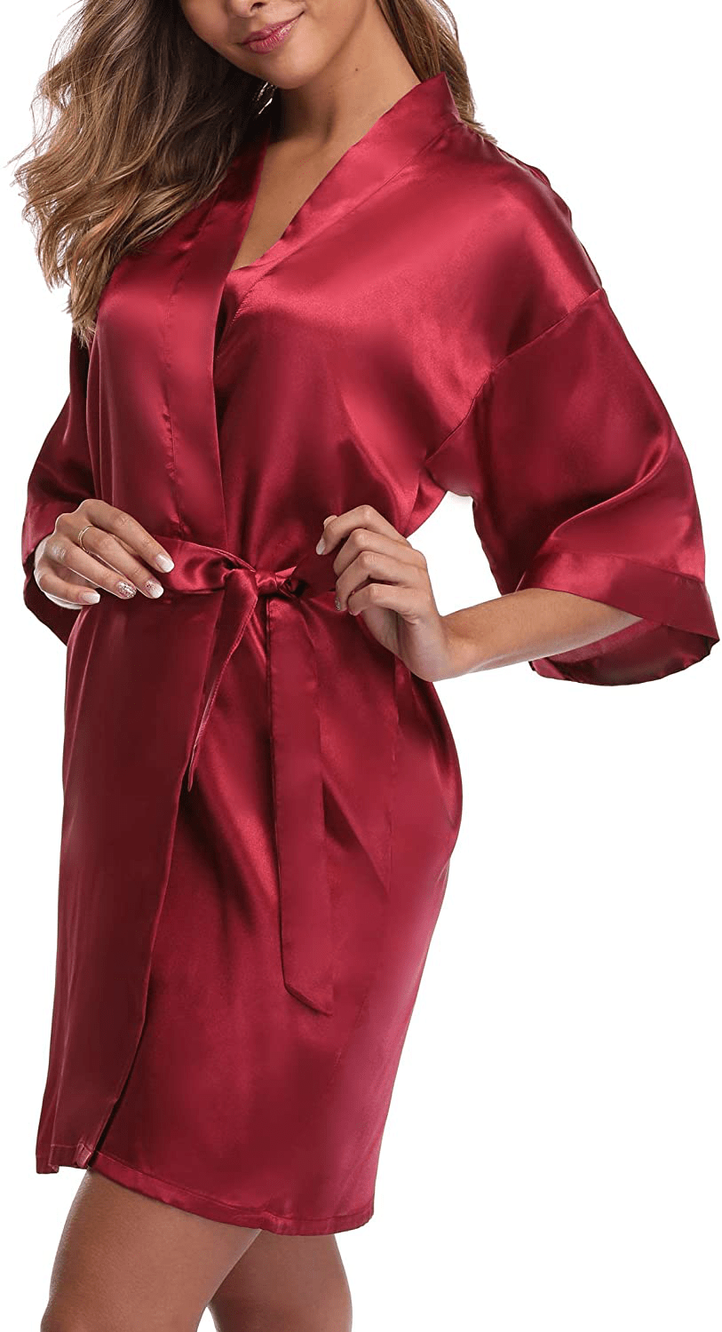 Women'S Short Satin Kimono Robes Pure Color Bridesmaid Wedding Party Bathrobe Sleepwear Apparel & Accessories > Clothing > Sleepwear & Loungewear > Robes Corset Outlet   
