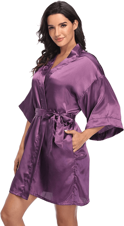 Women'S Short Satin Kimono Robes Silky Bathrobe Bridesmaid Wedding Party Dressing Gown Lightweight Sleepwear Apparel & Accessories > Clothing > Sleepwear & Loungewear > Robes goodmansam   