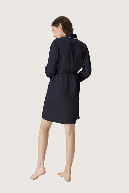 Women'S Short Silk Kimono Robe, a Three-Quarter Length V-Neck Silk Nightgown 100% Mulberry Silk Robes with White Trimmed Apparel & Accessories > Clothing > Sleepwear & Loungewear > Robes sericum   