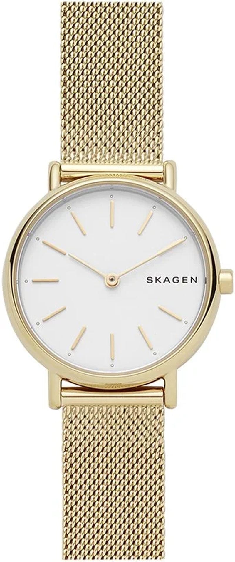 Women'S Signatur Quartz Analog Stainless Steel and Leather Watch, Color: Blue/Rose Gold (Model: SKW2838) Gold / White