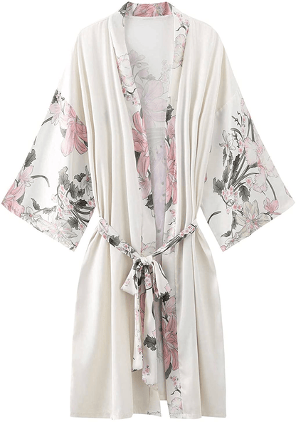 Women'S Silky Satin Kimono Robes Short with Peacock and Floral Printed Bathrobe Nightgown for Bride Bridesmaids Wedding Party Apparel & Accessories > Clothing > Sleepwear & Loungewear > Robes Umjetnost   