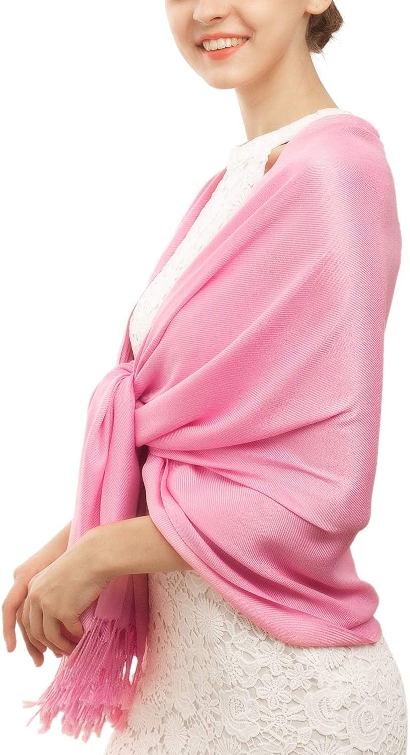 Women'S Silky Scarf Pashmina Shawls and Wraps for Wedding Favors Bride Bridesmaid Gifts Evening Dress Shawl Apparel & Accessories > Clothing Accessories > Scarves & Shawls KYLIE MAX 14-rose Pink One Size 