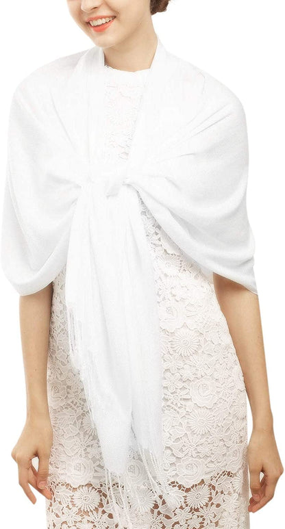 Women'S Silky Scarf Pashmina Shawls and Wraps for Wedding Favors Bride Bridesmaid Gifts Evening Dress Shawl Apparel & Accessories > Clothing Accessories > Scarves & Shawls KYLIE MAX 09-bleach White One Size 