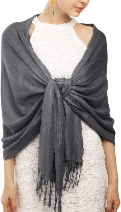 Women'S Silky Scarf Pashmina Shawls and Wraps for Wedding Favors Bride Bridesmaid Gifts Evening Dress Shawl Apparel & Accessories > Clothing Accessories > Scarves & Shawls KYLIE MAX 05-dark Grey One Size 