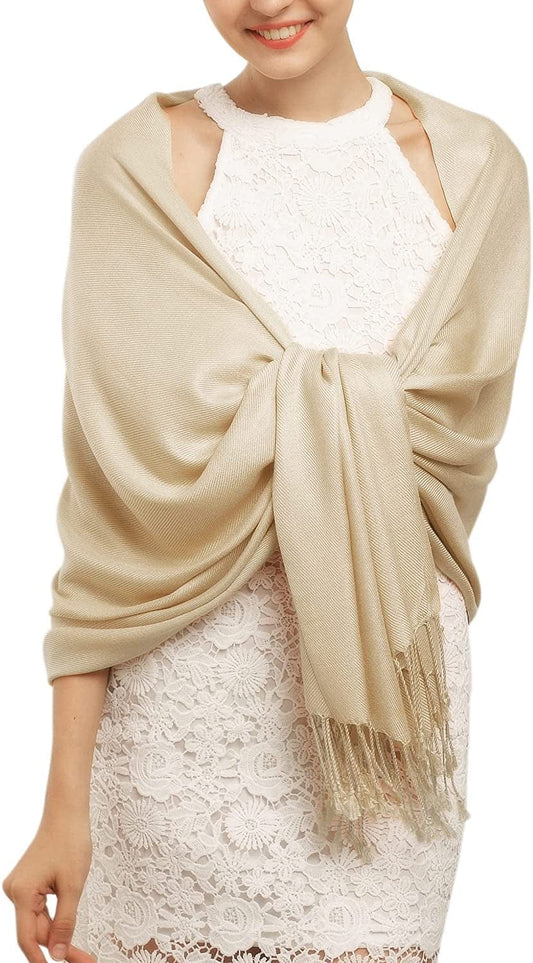 Women'S Silky Scarf Pashmina Shawls and Wraps for Wedding Favors Bride Bridesmaid Gifts Evening Dress Shawl Apparel & Accessories > Clothing Accessories > Scarves & Shawls KYLIE MAX 07-khaki One Size 