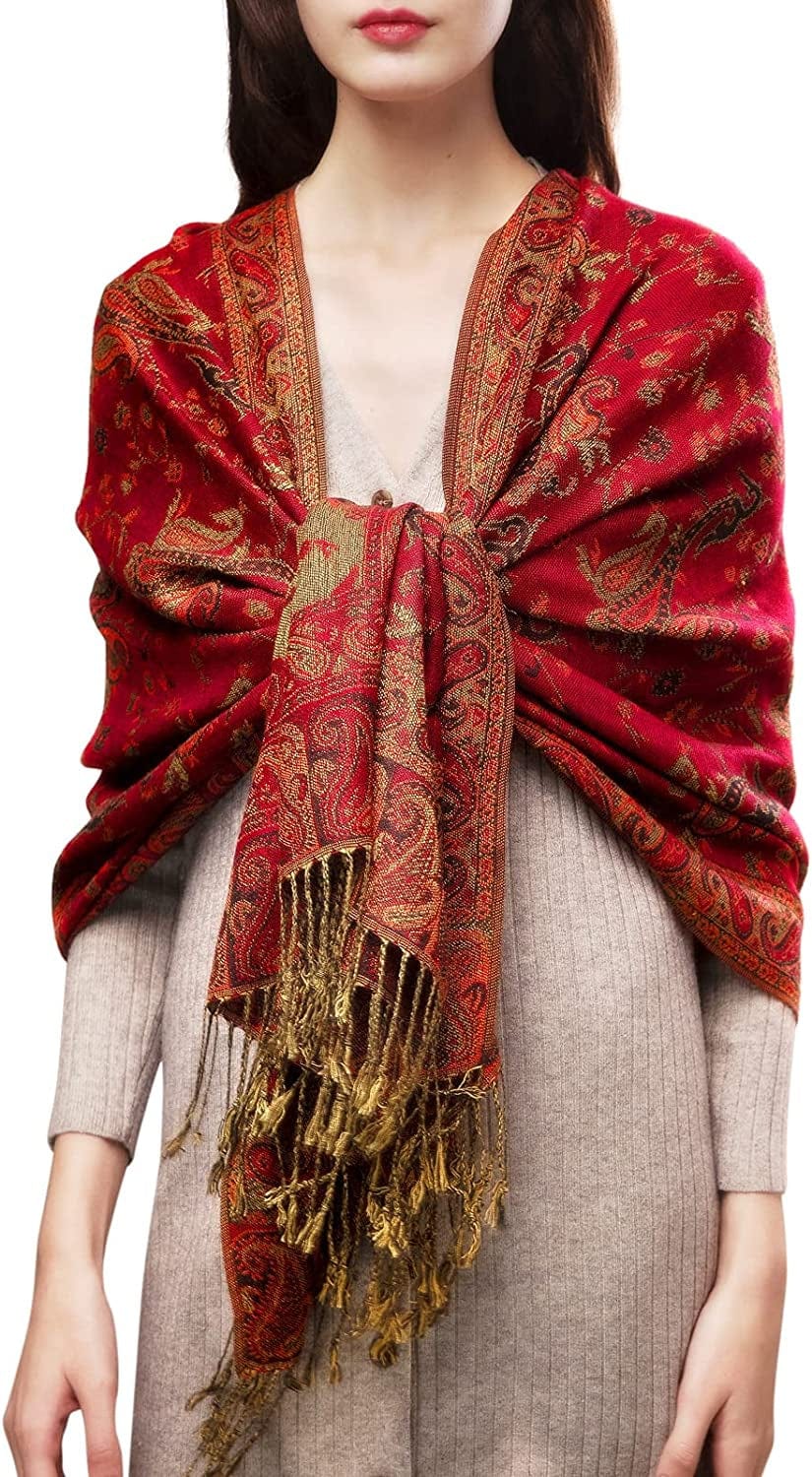 Women'S Silky Scarf Pashmina Shawls and Wraps for Wedding Favors Bride Bridesmaid Gifts Evening Dress Shawl Apparel & Accessories > Clothing Accessories > Scarves & Shawls KYLIE MAX 36-red One Size 
