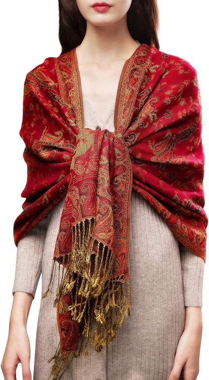 Women'S Silky Scarf Pashmina Shawls and Wraps for Wedding Favors Bride Bridesmaid Gifts Evening Dress Shawl Apparel & Accessories > Clothing Accessories > Scarves & Shawls KYLIE MAX 36-red One Size 