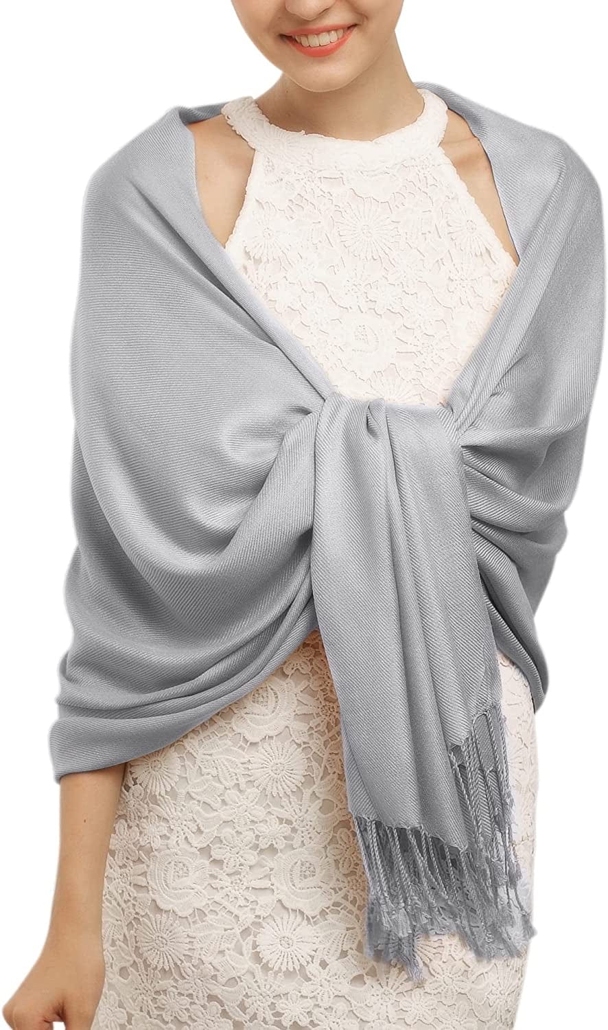 Women'S Silky Scarf Pashmina Shawls and Wraps for Wedding Favors Bride Bridesmaid Gifts Evening Dress Shawl Apparel & Accessories > Clothing Accessories > Scarves & Shawls KYLIE MAX 03-sliver Grey One Size 