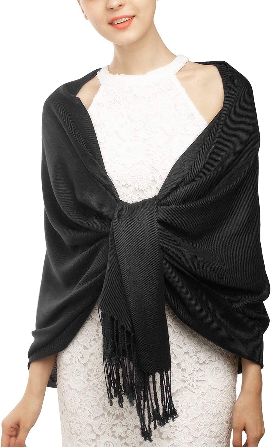 Women'S Silky Scarf Pashmina Shawls and Wraps for Wedding Favors Bride Bridesmaid Gifts Evening Dress Shawl Apparel & Accessories > Clothing Accessories > Scarves & Shawls KYLIE MAX 02-black-b One Size 