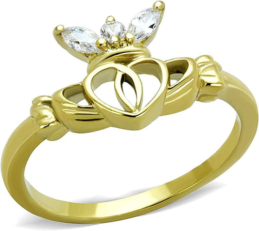 Women'S Silver Claddagh Celtic Irish Fashion Comfort Statement Love Ring Dainty Gold Claddagh / 5
