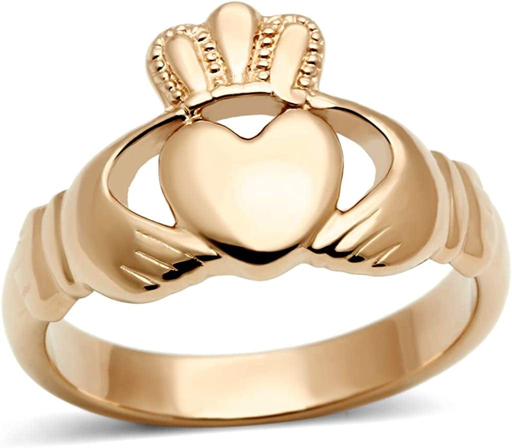 Women'S Silver Claddagh Celtic Irish Fashion Comfort Statement Love Ring Rose Gold / 6
