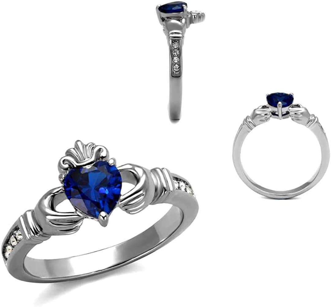 Women'S Silver Claddagh Celtic Irish Fashion Comfort Statement Love Ring Blue CZ / 6