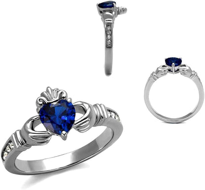 Women'S Silver Claddagh Celtic Irish Fashion Comfort Statement Love Ring Blue CZ / 6