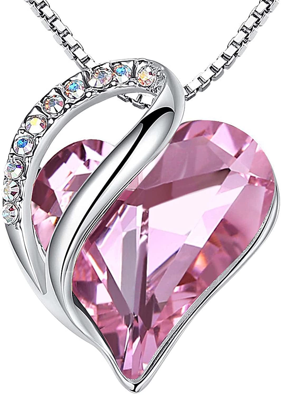 Women’S Silver Plated Infinity Love Heart Pendant Necklace with Birthstone Crystals, Jewelry Gifts for Her, 18 + 2 Inch Chain, Anniversary Birthday Mother'S Necklaces for Wife Mom Girlfriend 10a-October-Rose Quartz Pink
