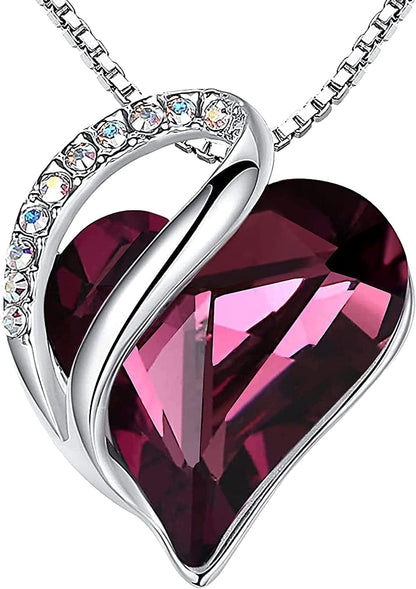 Women’S Silver Plated Infinity Love Heart Pendant Necklace with Birthstone Crystals, Jewelry Gifts for Her, 18 + 2 Inch Chain, Anniversary Birthday Mother'S Necklaces for Wife Mom Girlfriend 02a-February-Amethyst Pink
