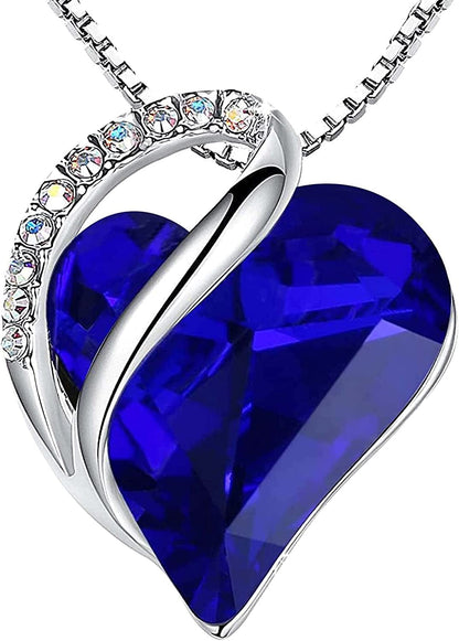 Women’S Silver Plated Infinity Love Heart Pendant Necklace with Birthstone Crystals, Jewelry Gifts for Her, 18 + 2 Inch Chain, Anniversary Birthday Mother'S Necklaces for Wife Mom Girlfriend 09b-September-Sapphire Blue