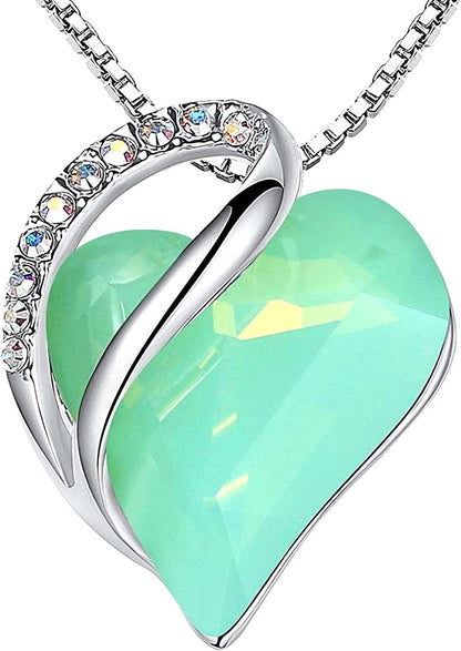 Women’S Silver Plated Infinity Love Heart Pendant Necklace with Birthstone Crystals, Jewelry Gifts for Her, 18 + 2 Inch Chain, Anniversary Birthday Mother'S Necklaces for Wife Mom Girlfriend 17-Luck-Opal Green