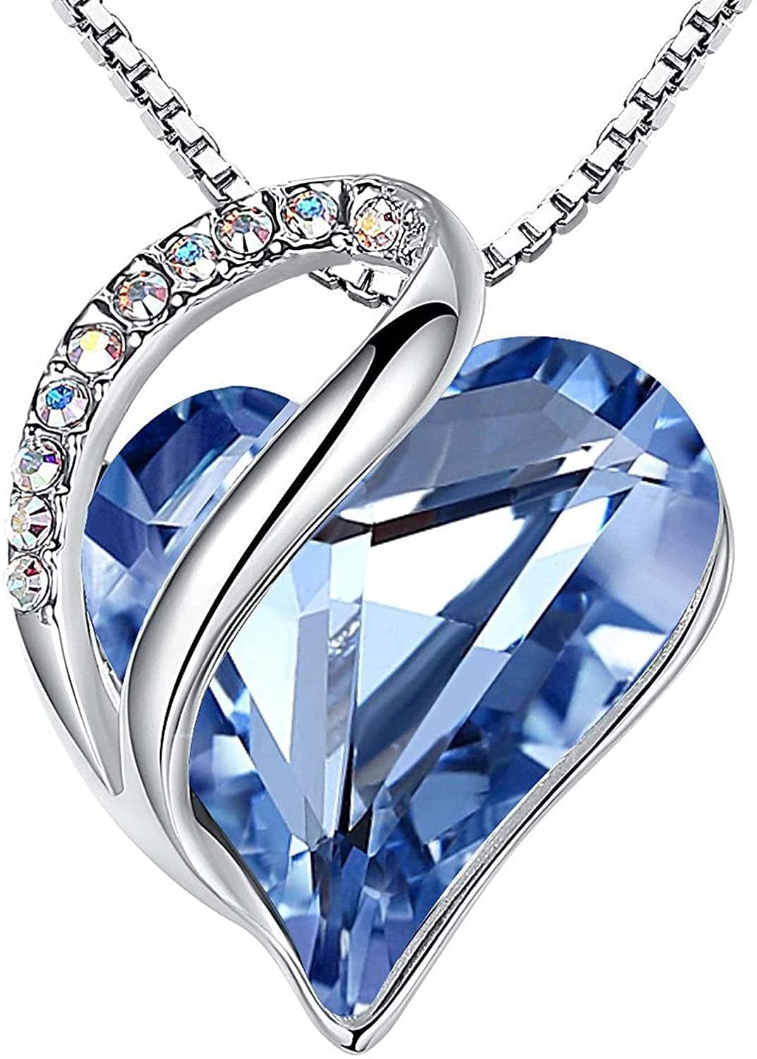 Women’S Silver Plated Infinity Love Heart Pendant Necklace with Birthstone Crystals, Jewelry Gifts for Her, 18 + 2 Inch Chain, Anniversary Birthday Mother'S Necklaces for Wife Mom Girlfriend 03-March & December-Light Sapphire Blue