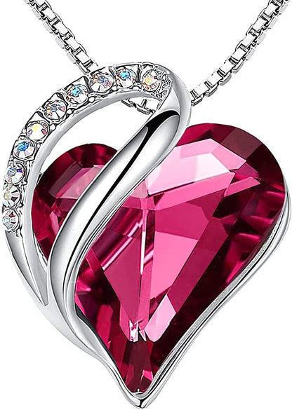 Women’S Silver Plated Infinity Love Heart Pendant Necklace with Birthstone Crystals, Jewelry Gifts for Her, 18 + 2 Inch Chain, Anniversary Birthday Mother'S Necklaces for Wife Mom Girlfriend 10b-October-Tourmaline Pink