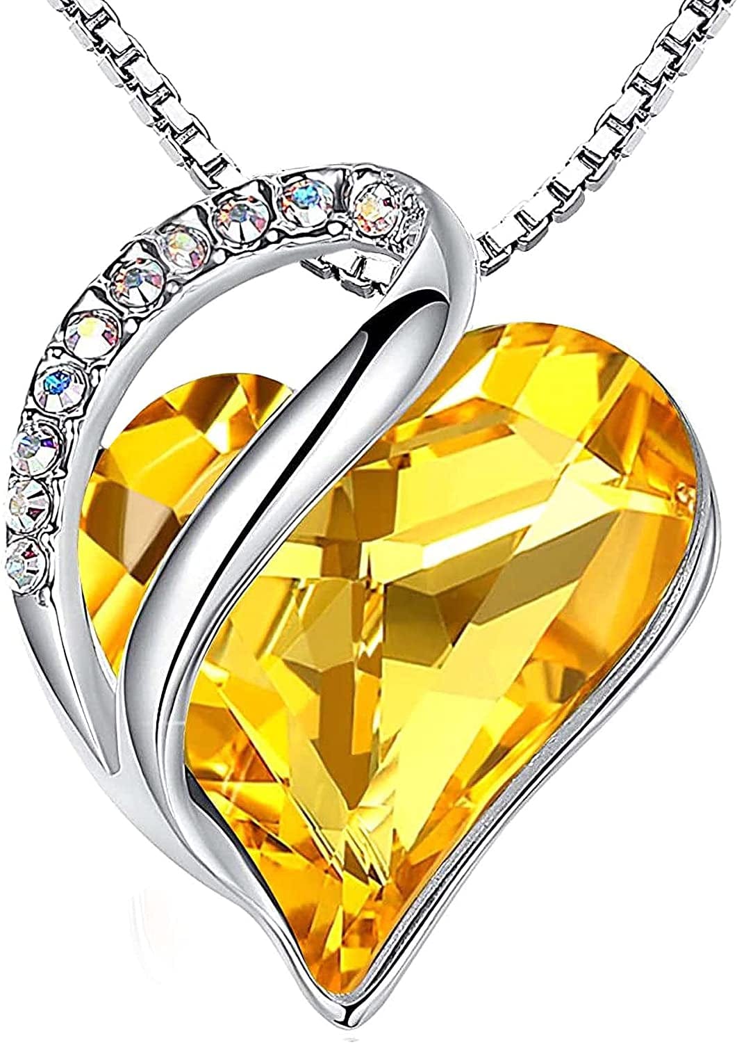 Women’S Silver Plated Infinity Love Heart Pendant Necklace with Birthstone Crystals, Jewelry Gifts for Her, 18 + 2 Inch Chain, Anniversary Birthday Mother'S Necklaces for Wife Mom Girlfriend 11b-November-Citrine Yellow