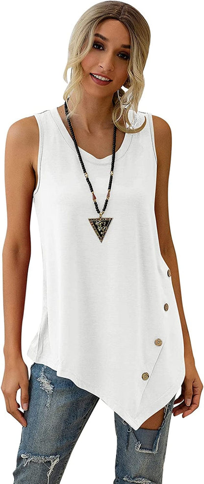 Women'S Sleeveless Lace up Casual Tank Tops Tunic Solid Blouse #0923_white / Small