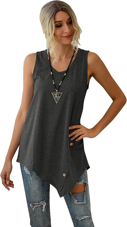 Women'S Sleeveless Lace up Casual Tank Tops Tunic Solid Blouse #0923_dark Grey / Small