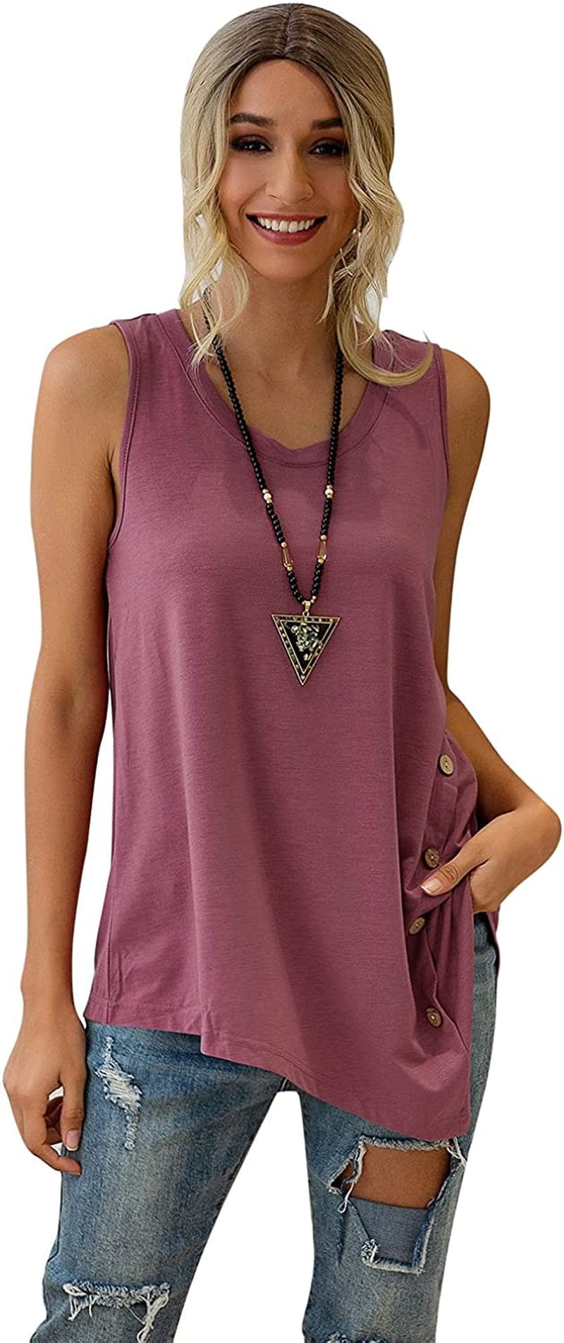 Women'S Sleeveless Lace up Casual Tank Tops Tunic Solid Blouse #0923_deep Cameopink / Small