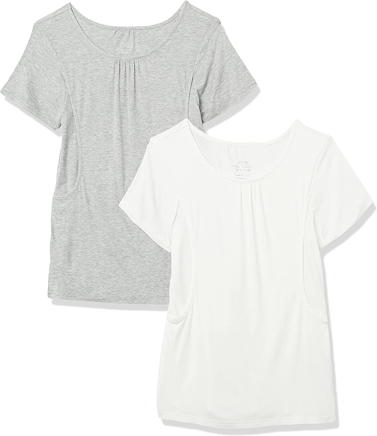 Women'S Sleeveless Nursing Maternity Tank Top Cami for Easy Breastfeeding Tank Top Tee Shirt Maternity Clothes Nursing Short Sleeve: White + Grey / Small