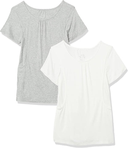 Women'S Sleeveless Nursing Maternity Tank Top Cami for Easy Breastfeeding Tank Top Tee Shirt Maternity Clothes Nursing Short Sleeve: White + Grey / Small