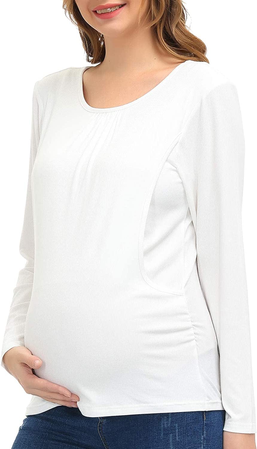 Women'S Sleeveless Nursing Maternity Tank Top Cami for Easy Breastfeeding Tank Top Tee Shirt Maternity Clothes Long Sleeve: White*1 / Large