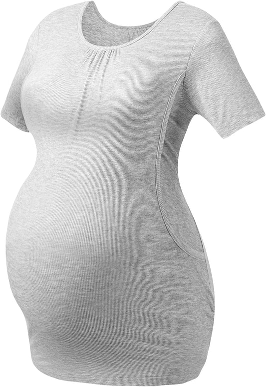 Women'S Sleeveless Nursing Maternity Tank Top Cami for Easy Breastfeeding Tank Top Tee Shirt Maternity Clothes 04 Shortsleeve Nursing Tank: 1 Pack Grey / Large