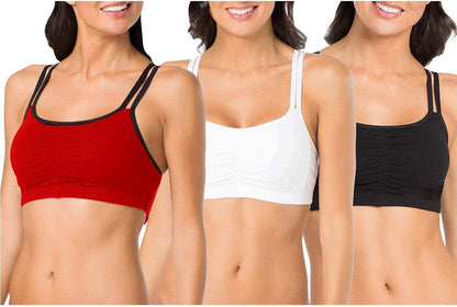 Women'S Spaghetti Strap Cotton Pullover Sports Bra Red Hot With Black/White/Black Hue / 3 / 42