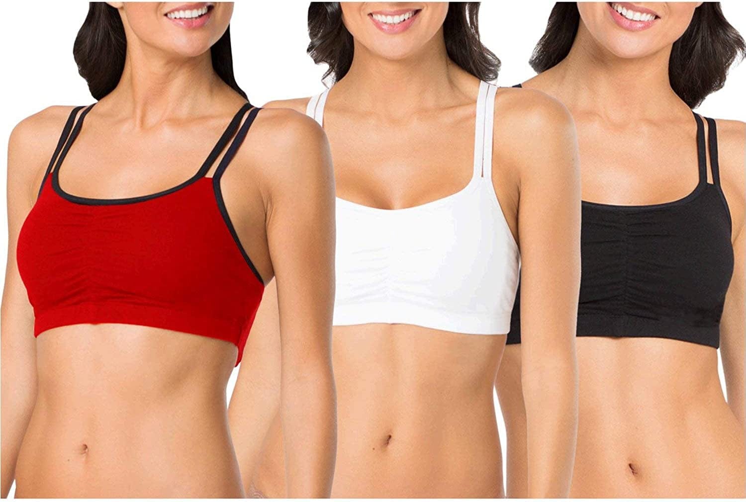 Women'S Spaghetti Strap Cotton Pullover Sports Bra Red Hot With Black/White/Black Hue / 3 / 42