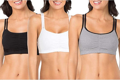Women'S Spaghetti Strap Cotton Pullover Sports Bra Grey With Black/White/Black Hue / 3 / 32