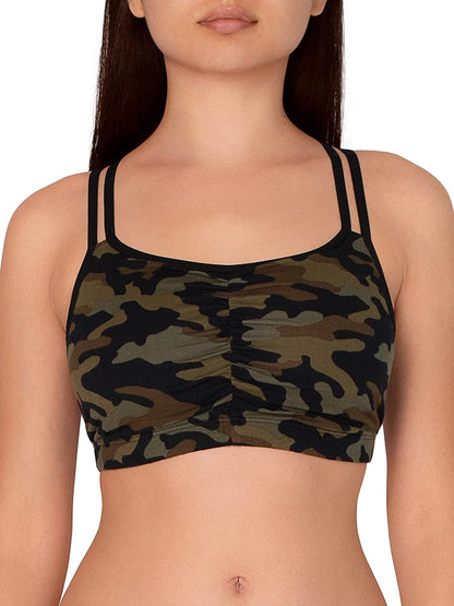 Women'S Spaghetti Strap Cotton Pullover Sports Bra Petite Modern Camo/White/Black / 3 / 44