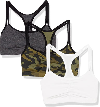 Women'S Spaghetti Strap Cotton Pullover Sports Bra Camo/White/Charcoal With Black / 3 / 38
