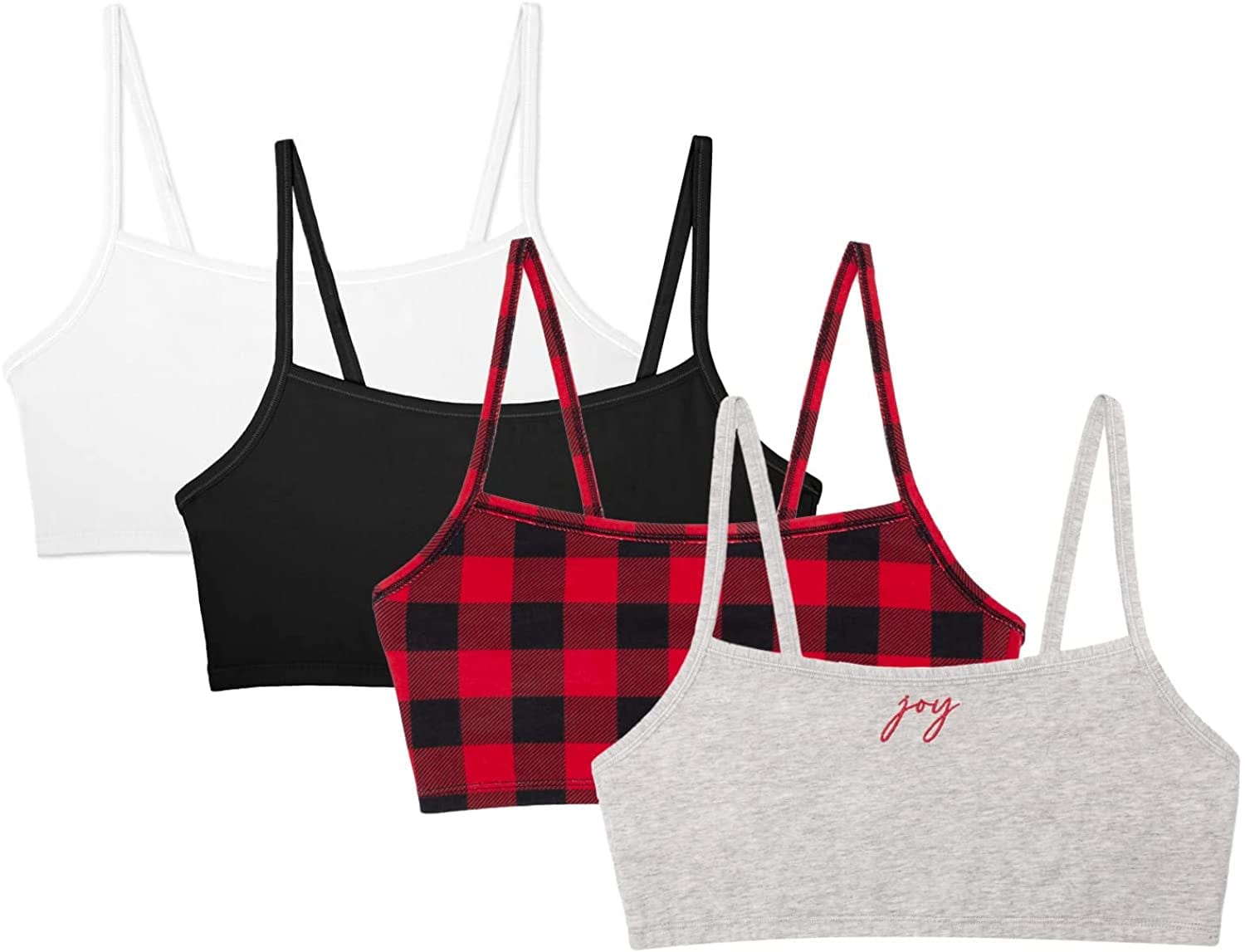Women'S Spaghetti Strap Cotton Pullover Sports Bra Value Pack Grey/Red Buffalo/Black/White / 36