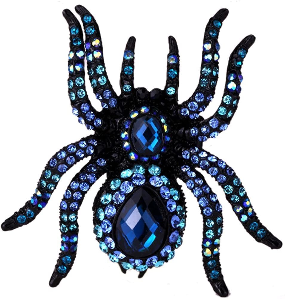 Women'S Spider Stretch Rings Fit Finger Size 6.5 to 9 - Elastic Soft Band Perfect for Arthritis - Silk Scarf Holders - Lead & Nickle Free - 2-1/4 X 2-1/4 Inches - Halloween Costume Accessories Black metal blue