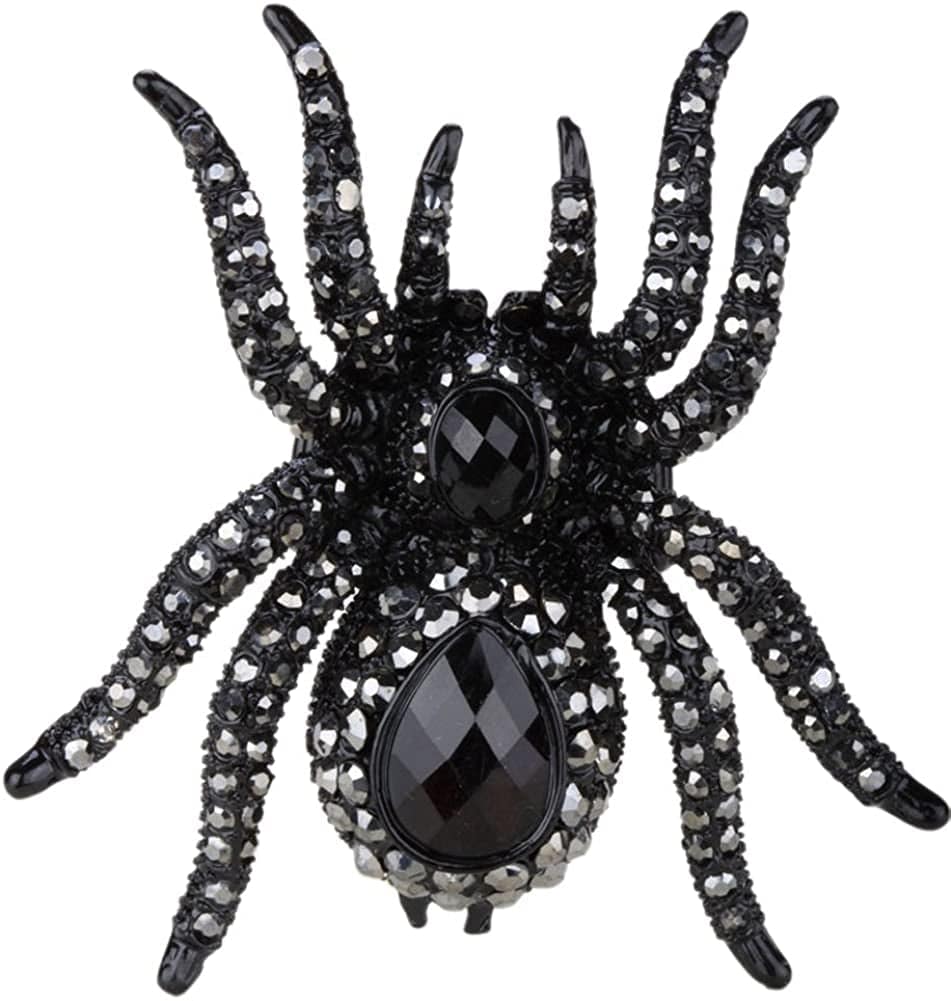 Women'S Spider Stretch Rings Fit Finger Size 6.5 to 9 - Elastic Soft Band Perfect for Arthritis - Silk Scarf Holders - Lead & Nickle Free - 2-1/4 X 2-1/4 Inches - Halloween Costume Accessories Black metal black