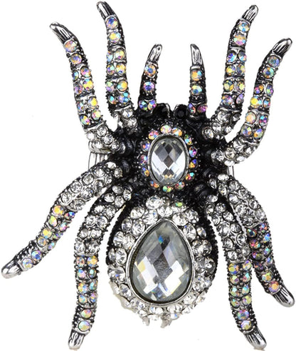 Women'S Spider Stretch Rings Fit Finger Size 6.5 to 9 - Elastic Soft Band Perfect for Arthritis - Silk Scarf Holders - Lead & Nickle Free - 2-1/4 X 2-1/4 Inches - Halloween Costume Accessories Silver