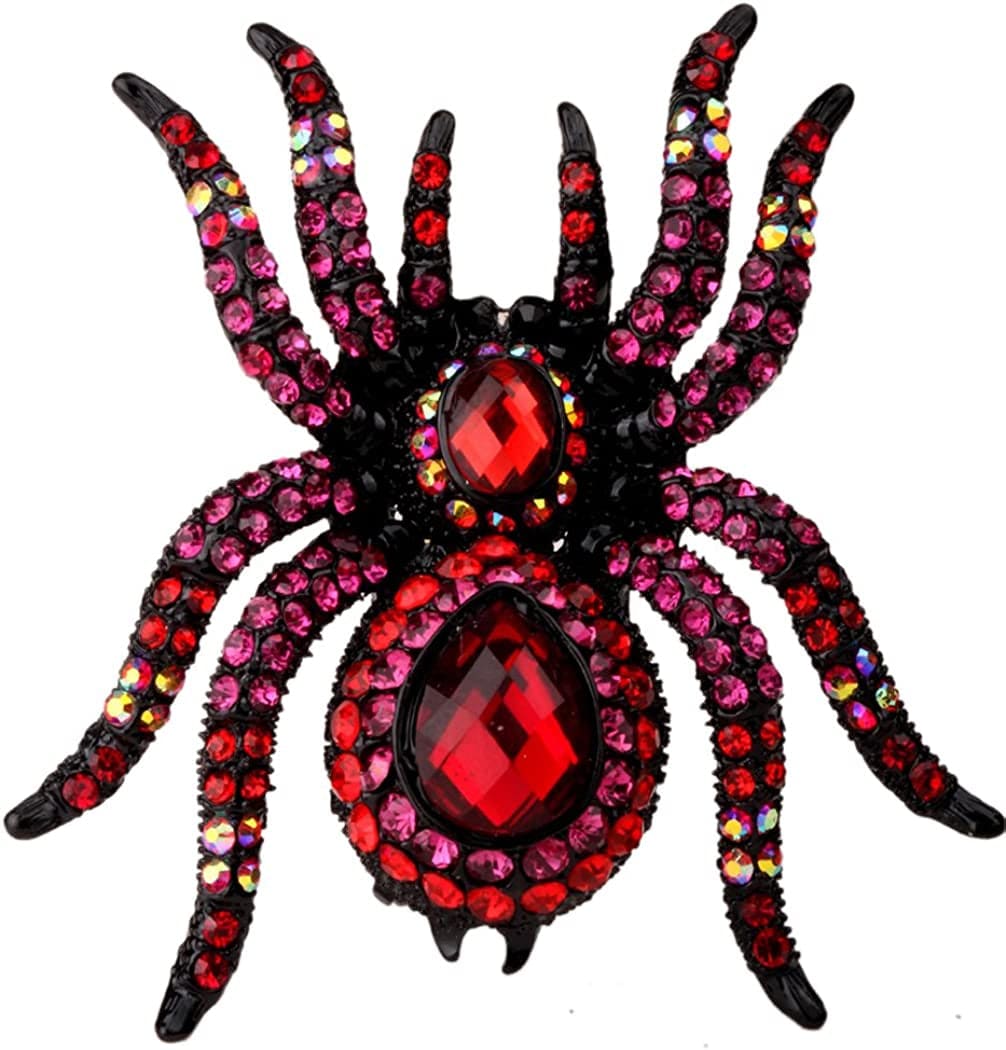 Women'S Spider Stretch Rings Fit Finger Size 6.5 to 9 - Elastic Soft Band Perfect for Arthritis - Silk Scarf Holders - Lead & Nickle Free - 2-1/4 X 2-1/4 Inches - Halloween Costume Accessories Black metal red