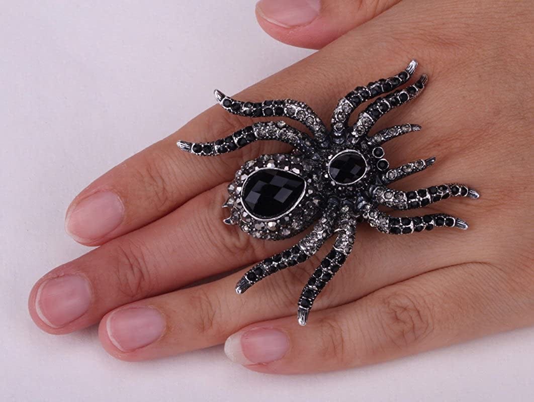 Women'S Spider Stretch Rings Fit Finger Size 6.5 to 9 - Elastic Soft Band Perfect for Arthritis - Silk Scarf Holders - Lead & Nickle Free - 2-1/4 X 2-1/4 Inches - Halloween Costume Accessories