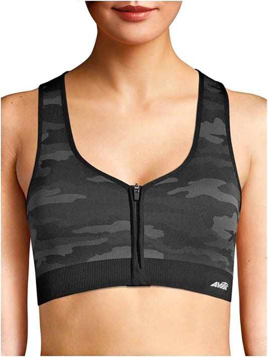 Women'S Sports Bra Black Camo Medium Support Zipfront / Large